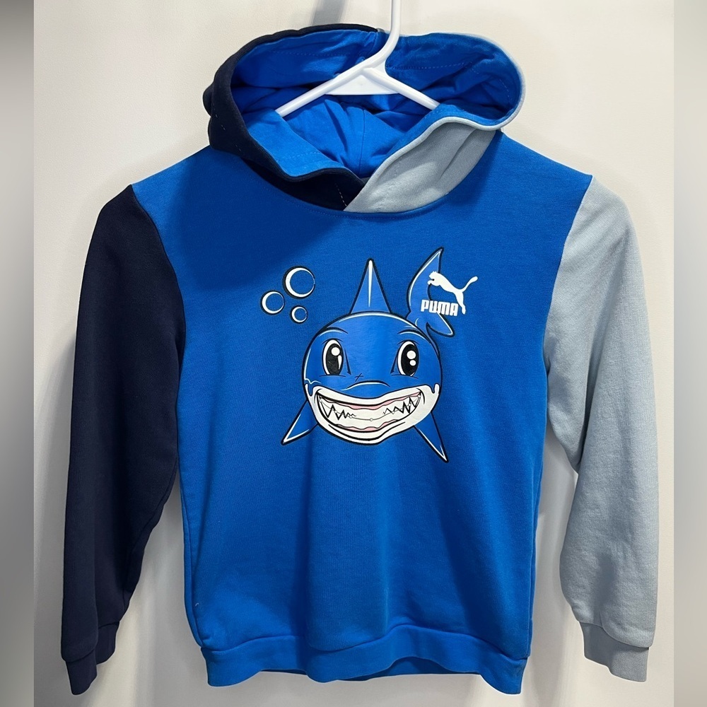Puma Kids Blue and Gray Shark Graphic Hoodie
